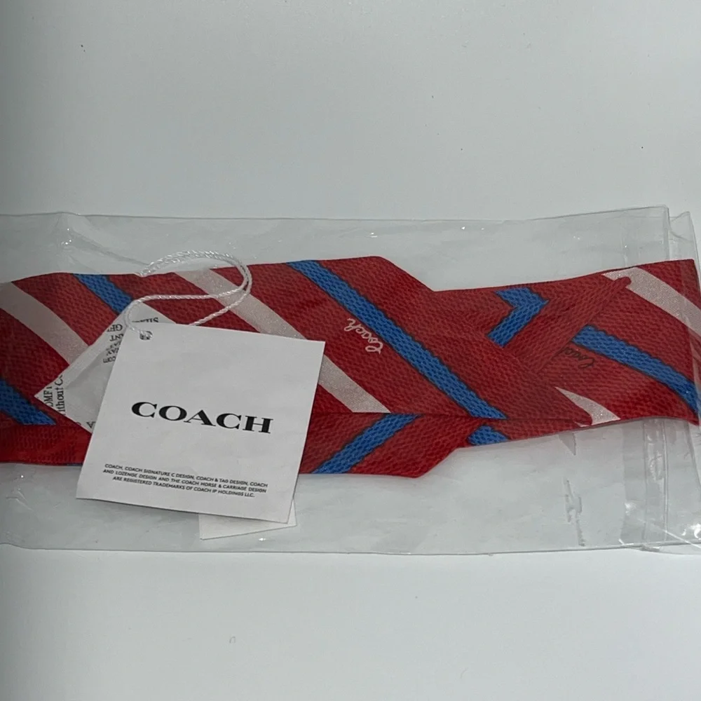 Coach NTW Red Stripe 100% Silk Scarf